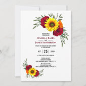 Elegante Sonnenblumen Burgund Rose Hochzeit Empfan Einladung (Vorderseite)