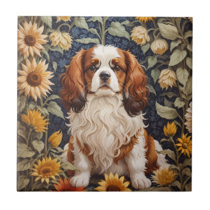 Elegante Sonnenblumen Cavalier King Charles Spanie Fliese