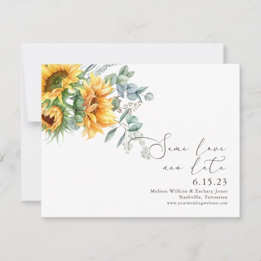 Elegante Sonnenblumen Dieselbe Liebe Neues Datum S Save The Date (Vorderseite)