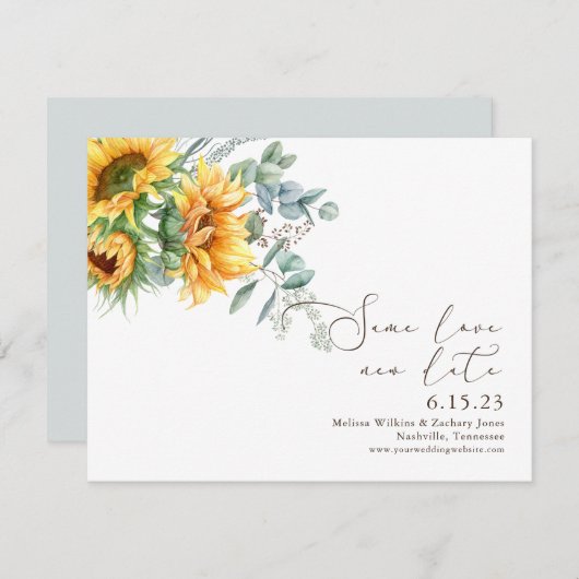 Elegante Sonnenblumen Dieselbe Liebe Neues Datum S Save The Date (Vorne/Hinten)