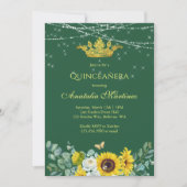Elegante Sonnenblumen Emerald Green Quinceanera Einladung (Vorderseite)