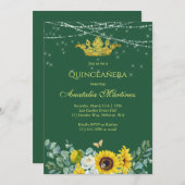 Elegante Sonnenblumen Emerald Green Quinceanera Einladung (Vorne/Hinten)