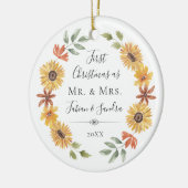 Elegante Sonnenblumen erste Weihnachten als Mr. &  Keramik Ornament (Links)