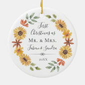 Elegante Sonnenblumen erste Weihnachten als Mr. &  Keramik Ornament (Hinten)
