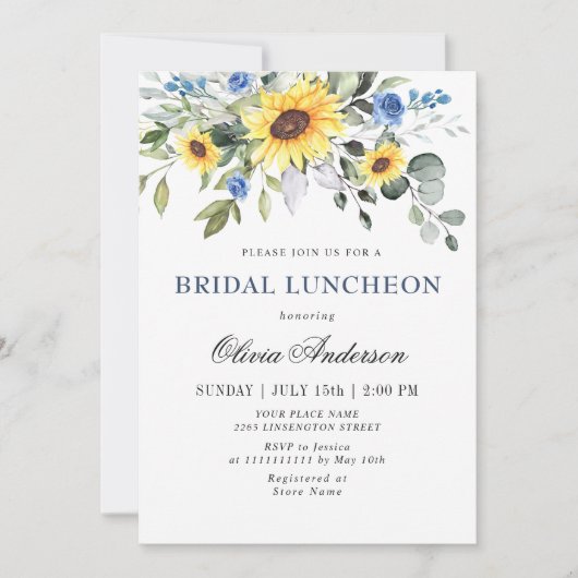 Elegante Sonnenblumen Eucalyptus BRIDAL LUNCHEON Einladung (Vorderseite)