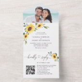 Elegante Sonnenblumen Eucalyptus Wedding QR-Code All In One Einladung (Innen Boden)