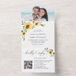 Elegante Sonnenblumen Eucalyptus Wedding QR-Code All In One Einladung