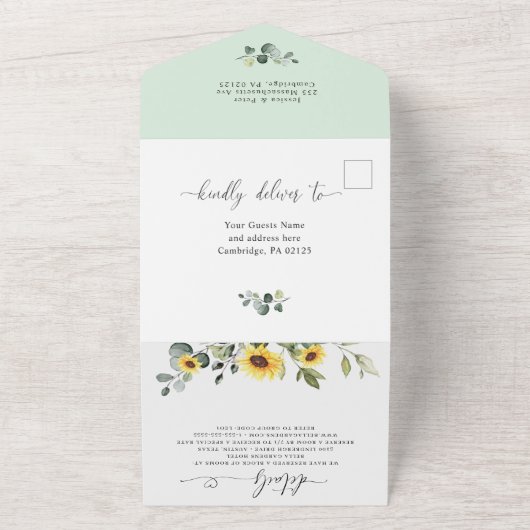 Elegante Sonnenblumen Eucalyptus Wedding QR-Code All In One Einladung (Außenbereich)