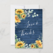 Elegante Sonnenblumen Eukalyptus Blue Wood Rustic Dankeskarte (Vorderseite)