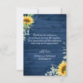 Elegante Sonnenblumen Eukalyptus Blue Wood Rustic Dankeskarte (Rückseite)