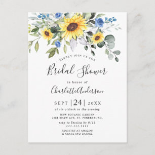 Elegante Sonnenblumen Eukalyptus Brautparty-Karte Postkarte