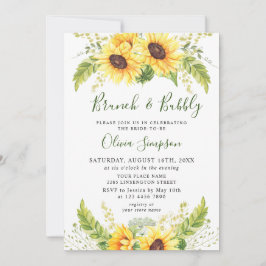 Elegante Sonnenblumen Eukalyptus Brunch & Bubbly Einladung