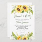 Elegante Sonnenblumen Eukalyptus Brunch & Bubbly Einladung (Vorne/Hinten)