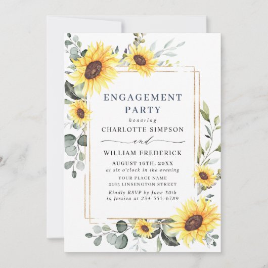 Elegante Sonnenblumen Eukalyptus ENGAGEMENT PARTY Einladung (Vorderseite)