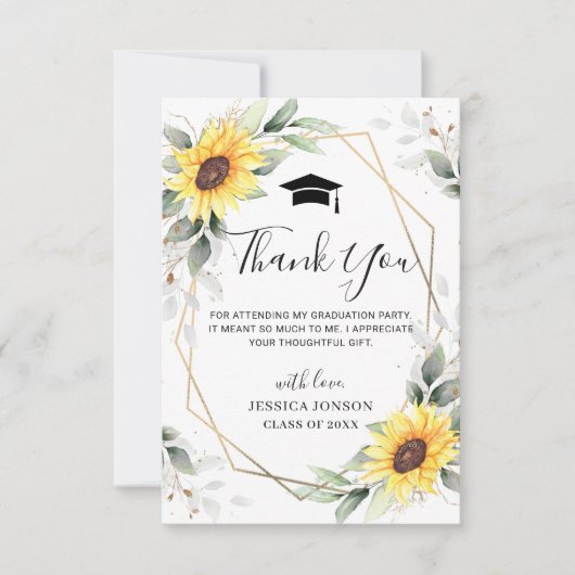 Elegante Sonnenblumen Eukalyptus Foto Abschluss Dankeskarte (Vorderseite)