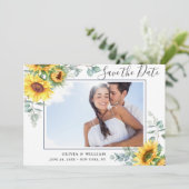 Elegante Sonnenblumen Eukalyptus-FOTO Hochzeit Save The Date (Stehend Vorderseite)