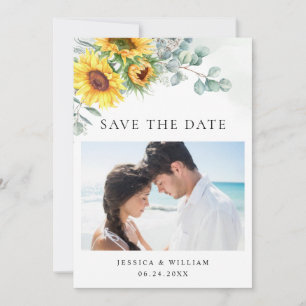 Elegante Sonnenblumen Eukalyptus-FOTO Hochzeit Save The Date