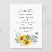 Elegante Sonnenblumen Eukalyptus-FOTO Hochzeit Save The Date (Rückseite)