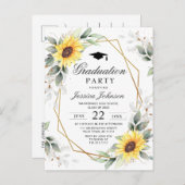 Elegante Sonnenblumen Eukalyptus Graduation Party Ankündigungspostkarte (Vorne/Hinten)