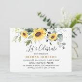 Elegante Sonnenblumen Eukalyptus Graduation Party Einladung (Stehend Vorderseite)