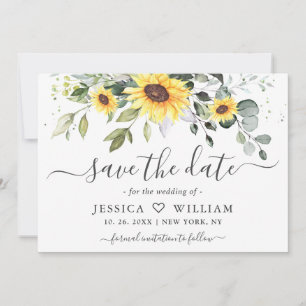 Elegante Sonnenblumen Eukalyptus Grün Hochzeitssav Save The Date