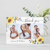 Elegante Sonnenblumen Eukalyptus Grüne 3 FOTO Dankeskarte (Stehend Vorderseite)