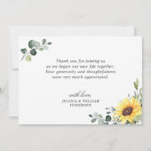 Elegante Sonnenblumen Eukalyptus Grüne 3 FOTO Dankeskarte (Rückseite)