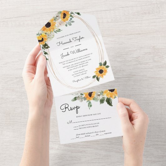 Elegante Sonnenblumen Eukalyptus Hochzeit mit UAWG All In One Einladung (Abreißen)