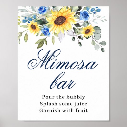 Elegante Sonnenblumen Eukalyptus Mimosa Bar Sign Poster (Vorne)