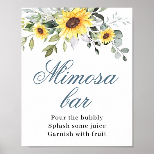Elegante Sonnenblumen Eukalyptus Mimosa Bar Sign Poster (Vorne)