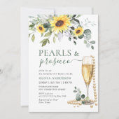Elegante Sonnenblumen Eukalyptus PEARLS & Prosecco Einladung (Vorderseite)