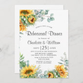 Elegante Sonnenblumen Eukalyptus Probe Abendessen Einladung (Vorne/Hinten)