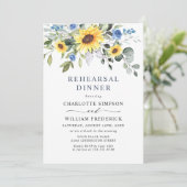 Elegante Sonnenblumen Eukalyptus PROBE DINNER Einladung (Stehend Vorderseite)