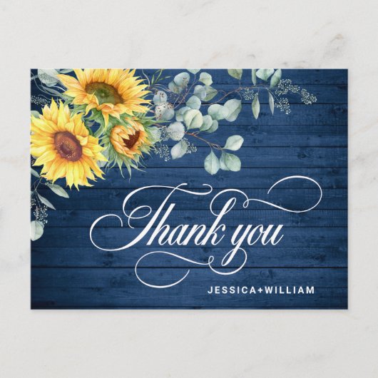 Elegante Sonnenblumen Eukalyptus Rustic Vielen Dan Postkarte (Vorderseite)