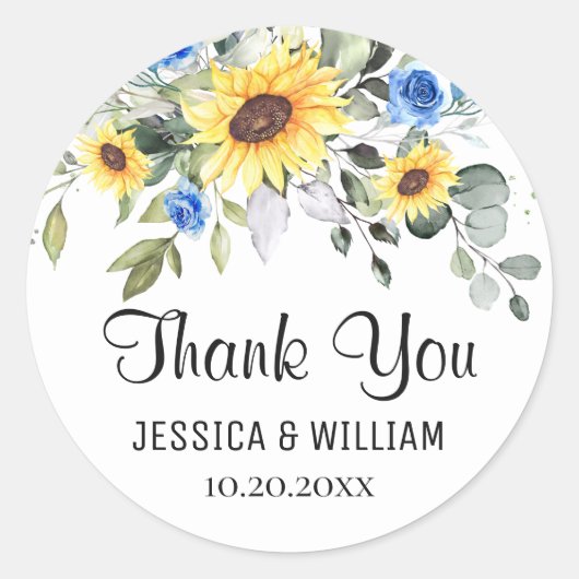 Elegante Sonnenblumen Eukalyptus Wasserfarbene Hoc Runder Aufkleber (Vorderseite)