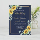 Elegante Sonnenblumen Eukalyptus Watercolor Hochze Einladung (Stehend Vorderseite)