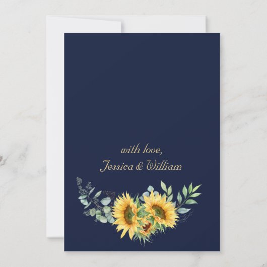 Elegante Sonnenblumen Eukalyptus Watercolor Hochze Einladung (Rückseite)