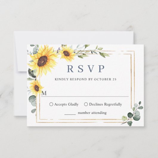 Elegante Sonnenblumen Eukalyptus Wedding RSVP Karte (Vorderseite)