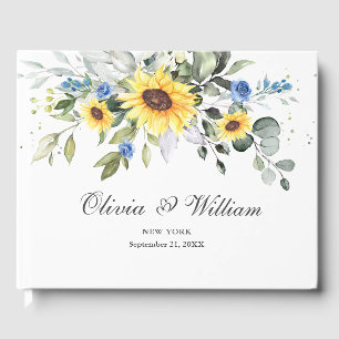 Elegante Sonnenblumen Eukalyptusblätter Hochzeit Gästebuch