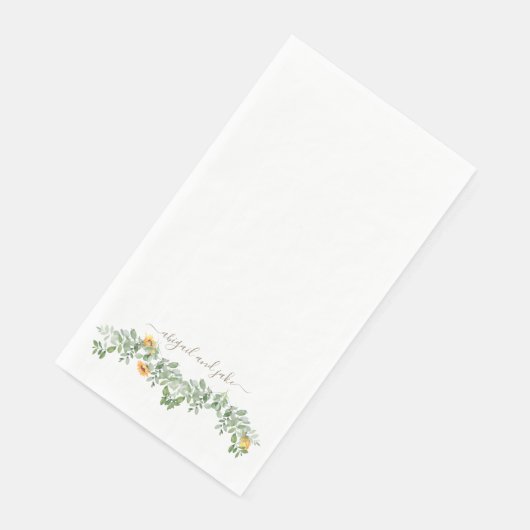 Elegante Sonnenblumen & Foliage Custom Wedding Serviette (Ecke)