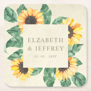 Elegante Sonnenblumen Garten Blumen Hochzeit Rechteckiger Pappuntersetzer