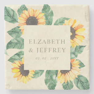 Elegante Sonnenblumen Garten Blumen Hochzeit Steinuntersetzer