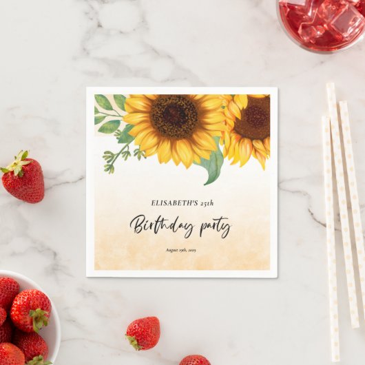 Elegante Sonnenblumen Geburtstagsparty Serviette (Beispiel)
