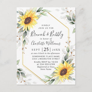Elegante Sonnenblumen Goldene Grüne Brunch & Bubbl Postkarte