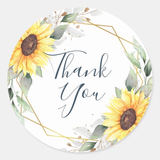 Elegante Sonnenblumen Grün floral DANK YOU Runder Aufkleber (Vorderseite)