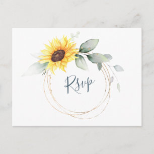 Elegante Sonnenblumen Grün Floral Wasserfarbe RSVP Postkarte