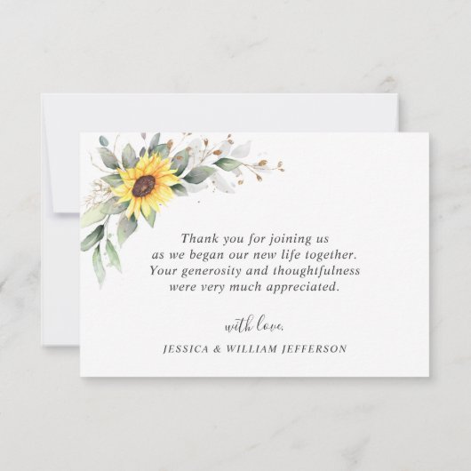 Elegante Sonnenblumen Grüne Blumen Dankeskarte (Rückseite)