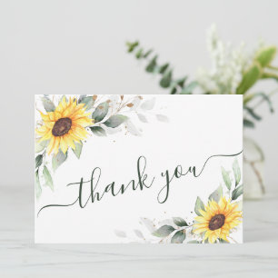 Elegante Sonnenblumen Grüne Blumen Dankeskarte