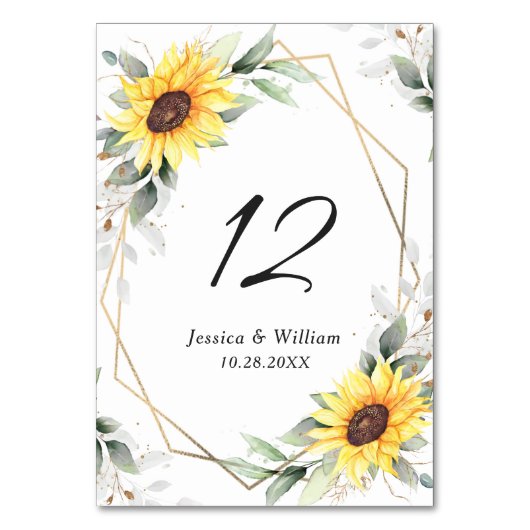 Elegante Sonnenblumen Grüne Blumenzwiese Tischnummer (Vorderseite)