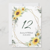Elegante Sonnenblumen Grüne Hochzeit Tischnummer (Rückseite)